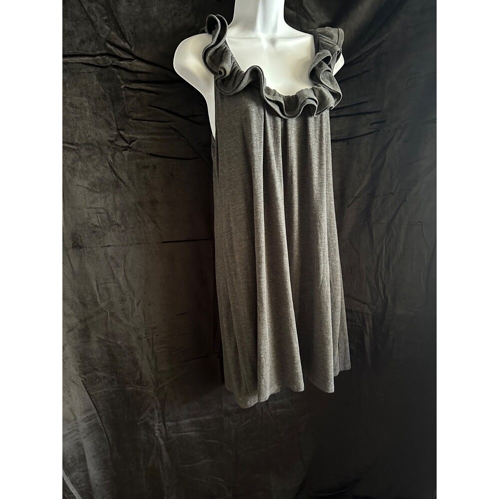 Bordeaux, dark gray ruffle neck jersey knit sleeveless shift mini dress szL